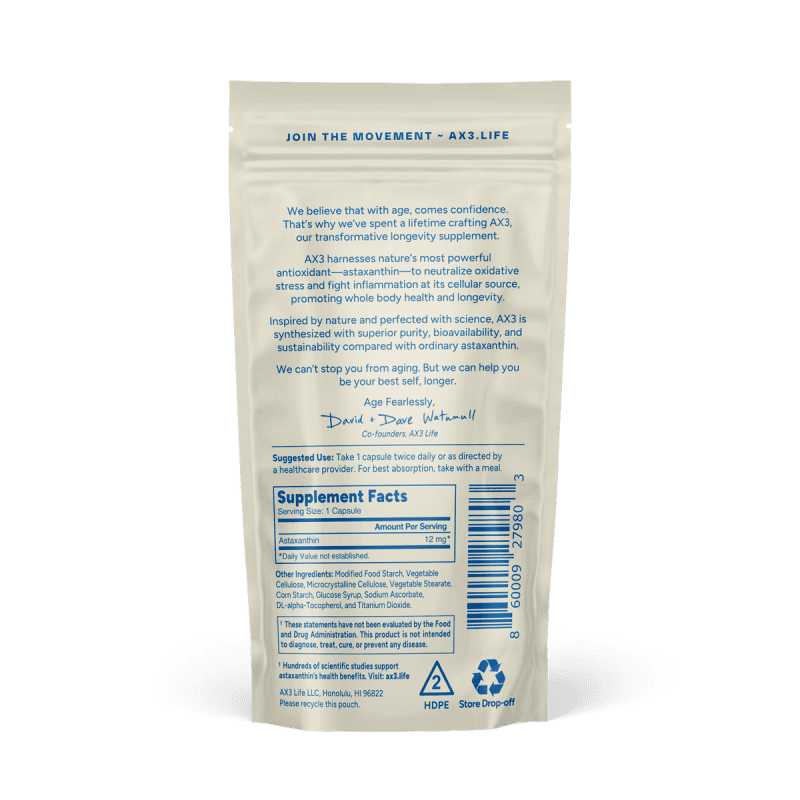 AX3Bio PureAstaxanthin Pouch Back